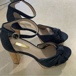 Louise Et Cie cork heels sandals size 8.5 Austin Denim lo-Lalique dark blue